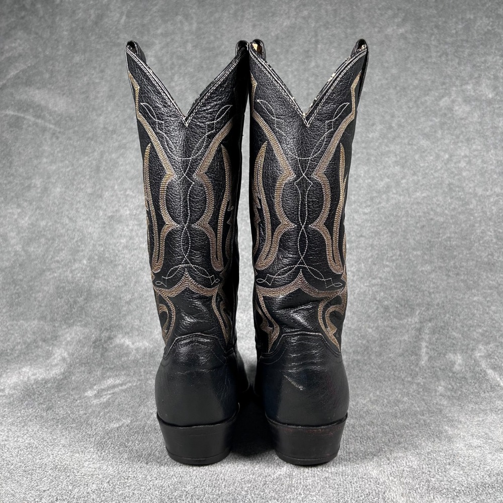 Vintage Justin Cowboy Western Boots Mens 7.5 EE Black Leather Pointed USA 1269 - Picture 7 of 16